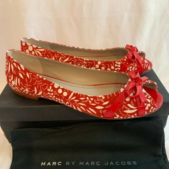 Marc by Marc Jacobs 615172 Chic Ballet Open Toe Flats NEW Size 39.5 US 9.5 Red - Picture 1 of 6